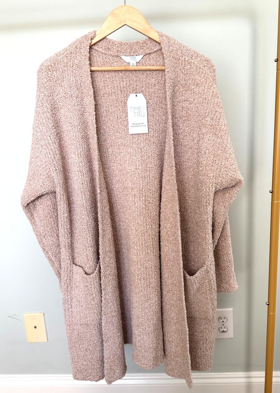 Time and Tru Cozy Open Front Cardigan XL 16-18 Taupe NWT